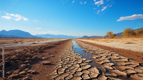 Dirt Road With Water Puddle photo