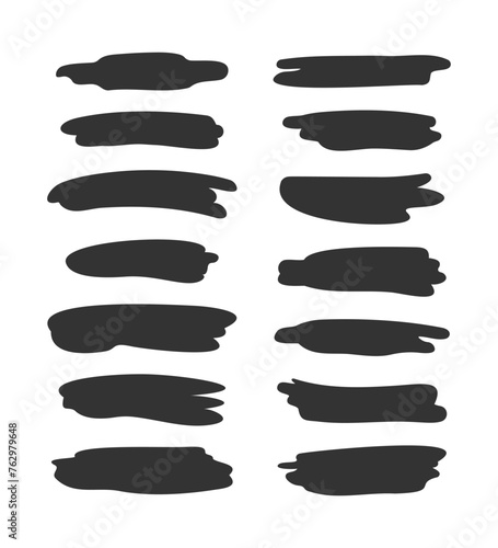 Abstract Black Background Collection. Hand Drawn Isolated Felt Tip Pen and Marker Stroke Set. Artistic Brush Simple Horizontal Shape.