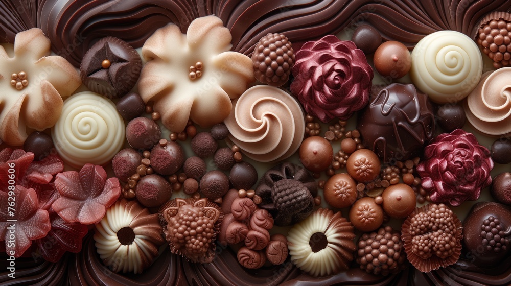food background assorted chocolate candies close up food background assorted chocolate candies close up