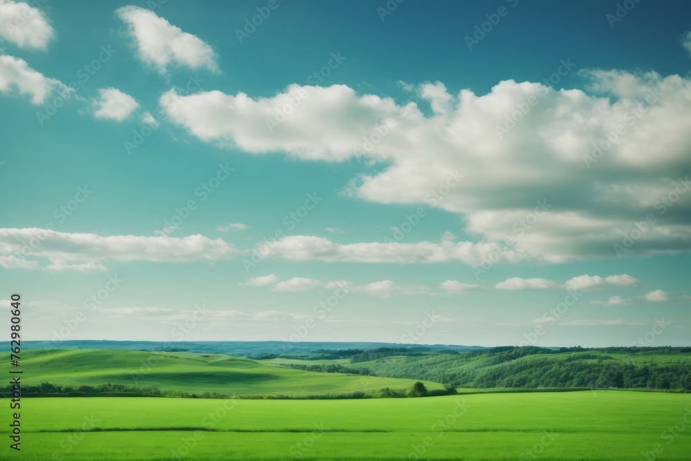 beautiful natural scenery of green fields with clear sky