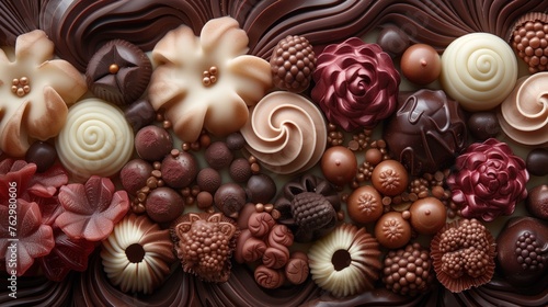 food background assorted chocolate candies close up