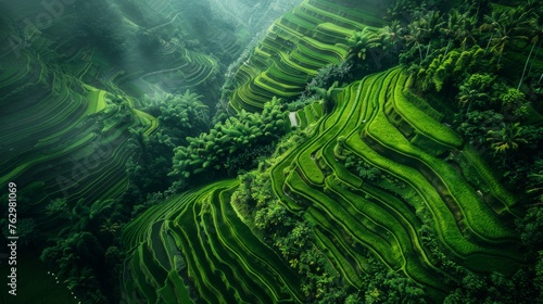 Aerial View of Green Rice Field