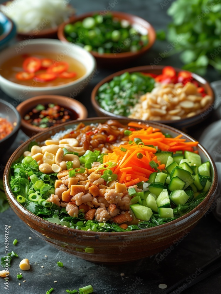variety of Vietnamese dishes on the table