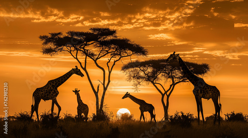 giraffe family in the savannah