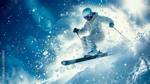 Man Skiing Down Snow Covered Slope