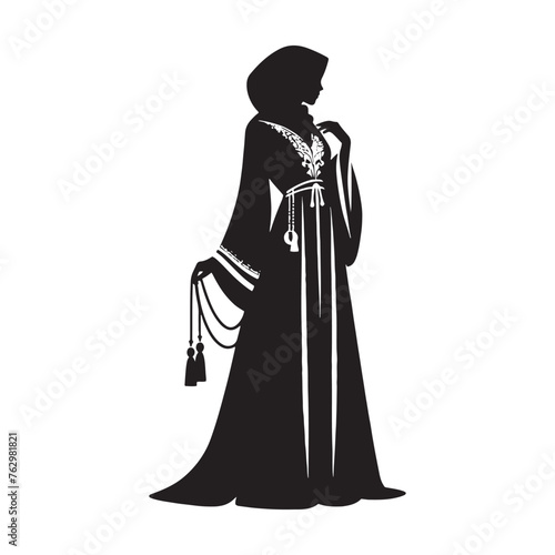 Empowering Women: Abaya Silhouette Symbolizing Strength and Dignity - Abaya Illustration - Minimallest Abaya Vector - Girl in Hijab Silhouette

