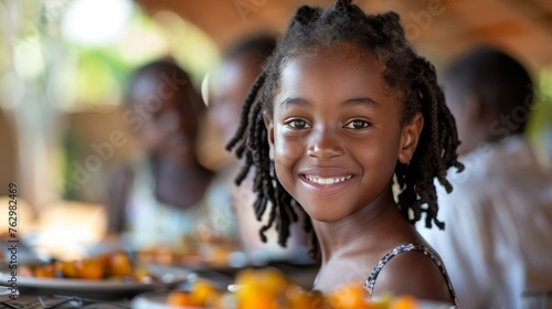 Young Girl Smiling at Table photo