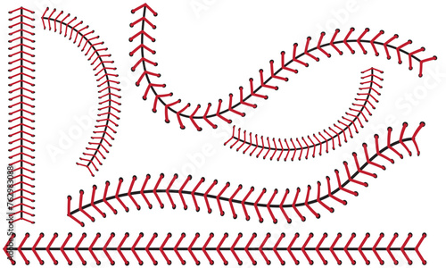 The red stitch or stitching of the baseball Isolated on white background. vector illustration .EPS 10