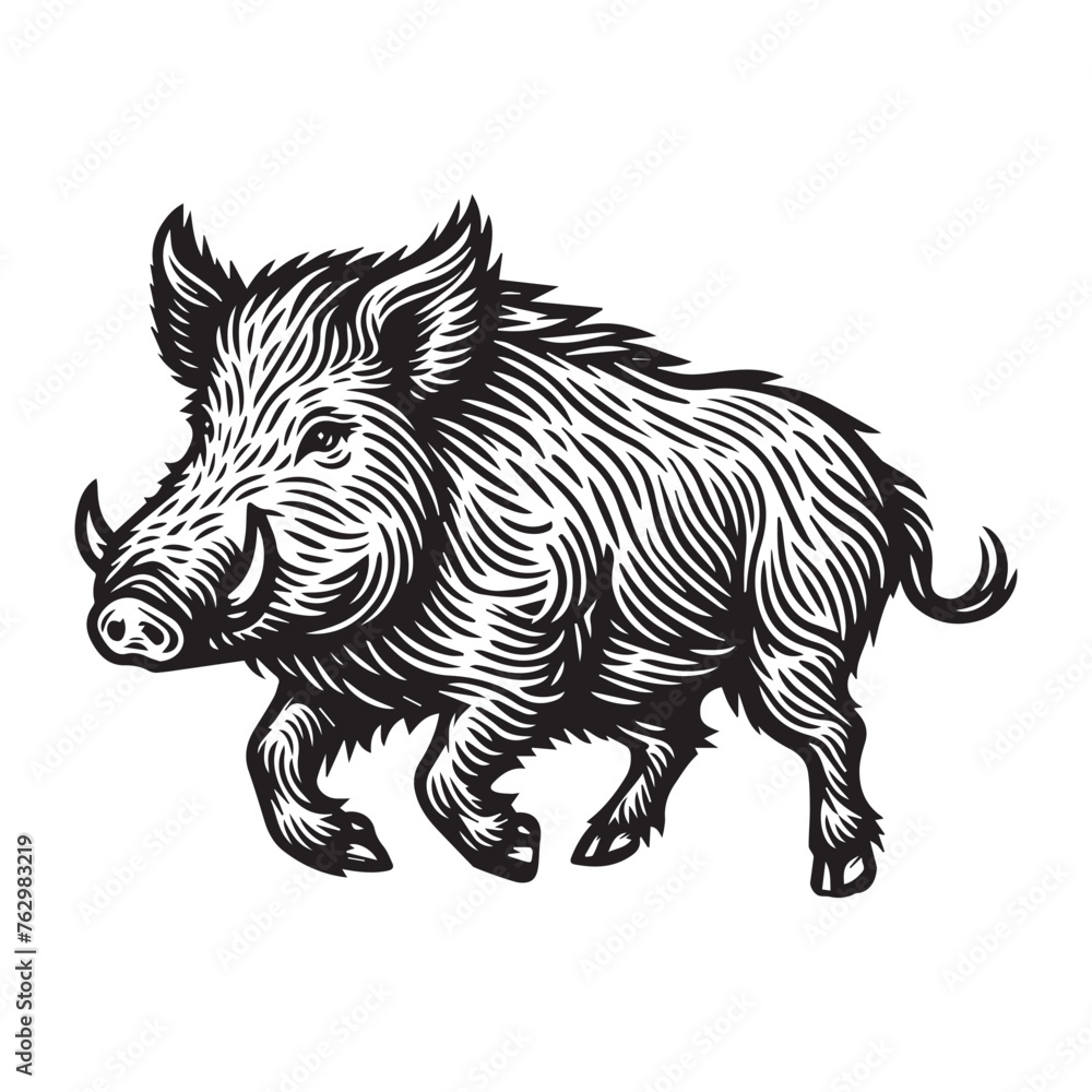 Line art of wild boar running vector