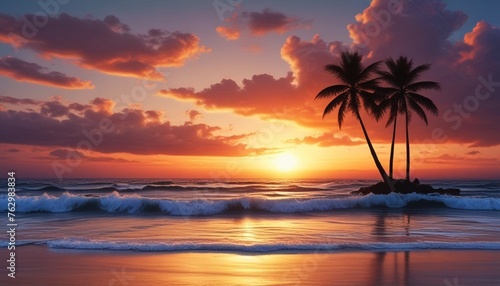 Glorious Sunset Hues: Twilight Scene in Tropical Paradise