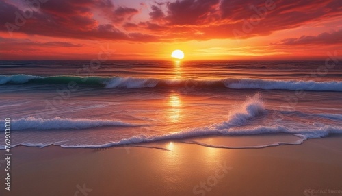 Horizon on Fire: Ocean Sunset Beachfront Bliss Abstract