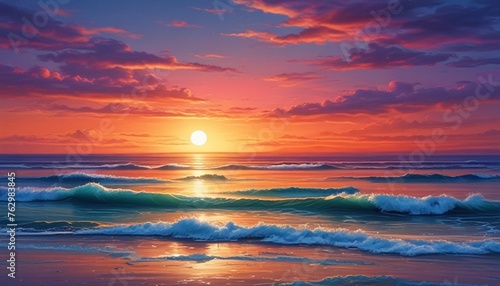 Enchanting Sunset Horizon  A Vibrant Evening by the Seaside