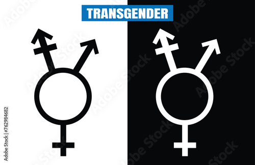 Silhouette LGBT Transgender pride symbol in doodle style. Isolated vector illustration gender symbol in black and white color 7 6 5