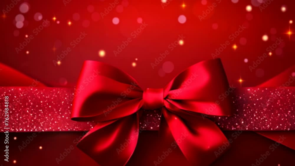 Red Bow and Ribbon on Festive Background Red Bow and Ribbon on Festive Background