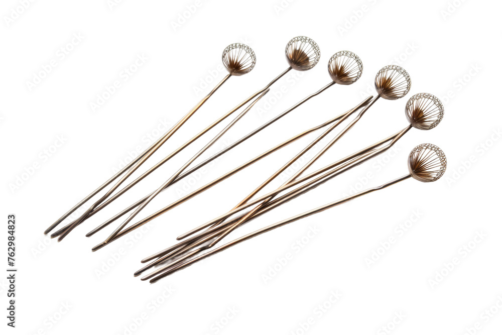 Set of Five Metal Hair Pins on White Background. On a White or Clear Surface PNG Transparent Background.. Set of Five Metal Hair Pins on White Background. On a White or Clear Surface PNG Transparent Background..