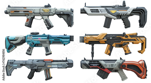 Collection of assault rifle and gun icon over transparent background photo