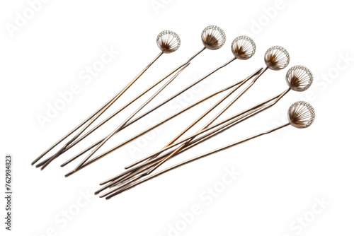 Set of Five Metal Hair Pins on White Background. On a White or Clear Surface PNG Transparent Background.. © Usama