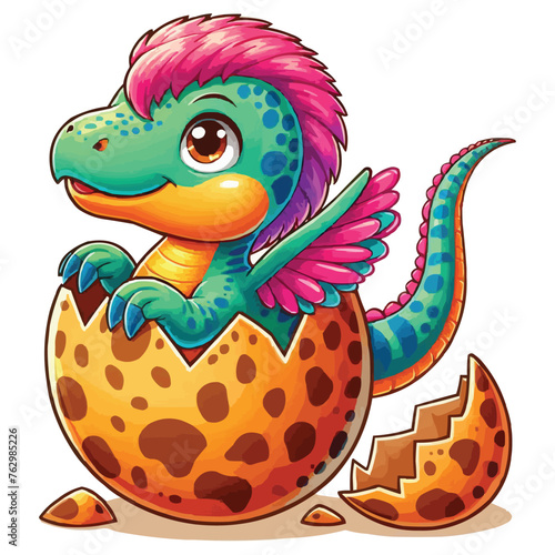 vector Cartoon baby spinosaurus hatching from egg