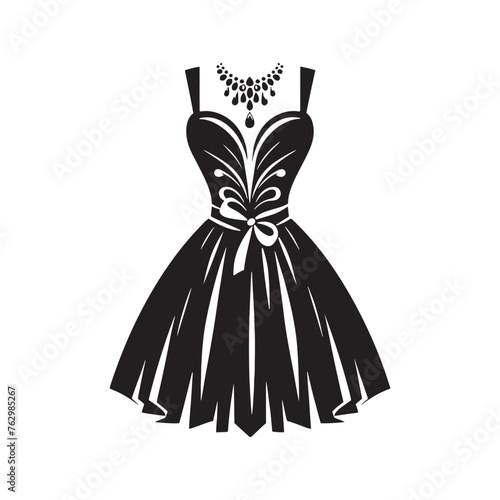 Dynamic Cocktail Dress Silhouette Showcase - Portraying the Allure and Charm of Modern Fashion with Cocktail Dress Illustration - Minimallest Cocktail Dress Vector 