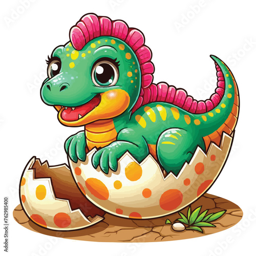 vector Cartoon baby spinosaurus hatching from egg