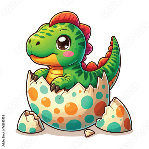 vector Cartoon baby spinosaurus hatching from egg