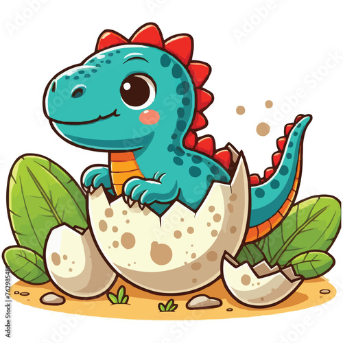 vector Cartoon baby spinosaurus hatching from egg