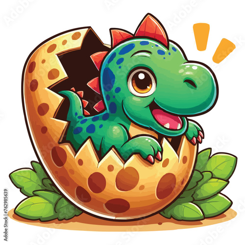 vector Cartoon baby spinosaurus hatching from egg