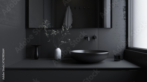 A monochrome bathroom desig...
