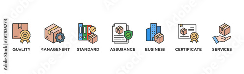 ISO 9001 banner web icon vector illustration concept with icon of quality, management, standard, assurance, business, certification and service
