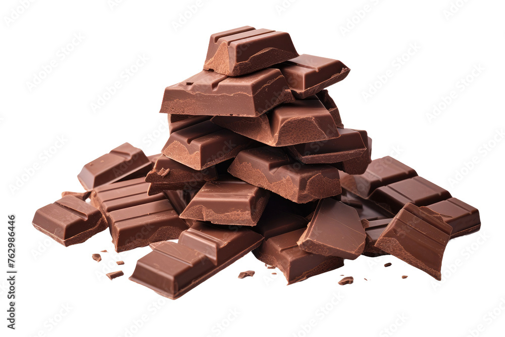 Fototapeta premium Stack of Chocolate Pieces. On a White or Clear Surface PNG Transparent Background..