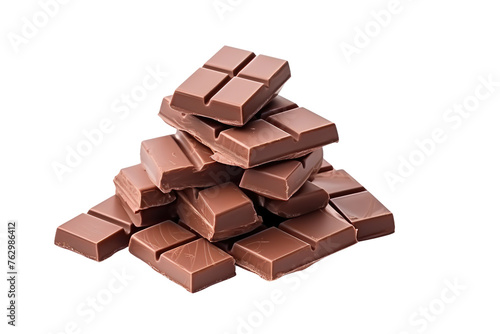 Stack of Chocolate Pieces. On a White or Clear Surface PNG Transparent Background..
