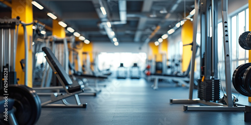 Modern gym. Blurred photo of a Sports equipment, gym