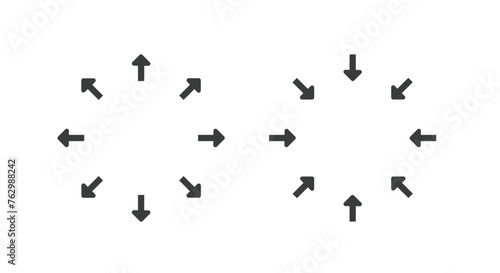 Increase decrease radial arrows icon vector, expand shrink ui simple symbol, resize scale up down sign, expansion reduction element size tool, getting smaller bigger circle, maximize minimize image photo