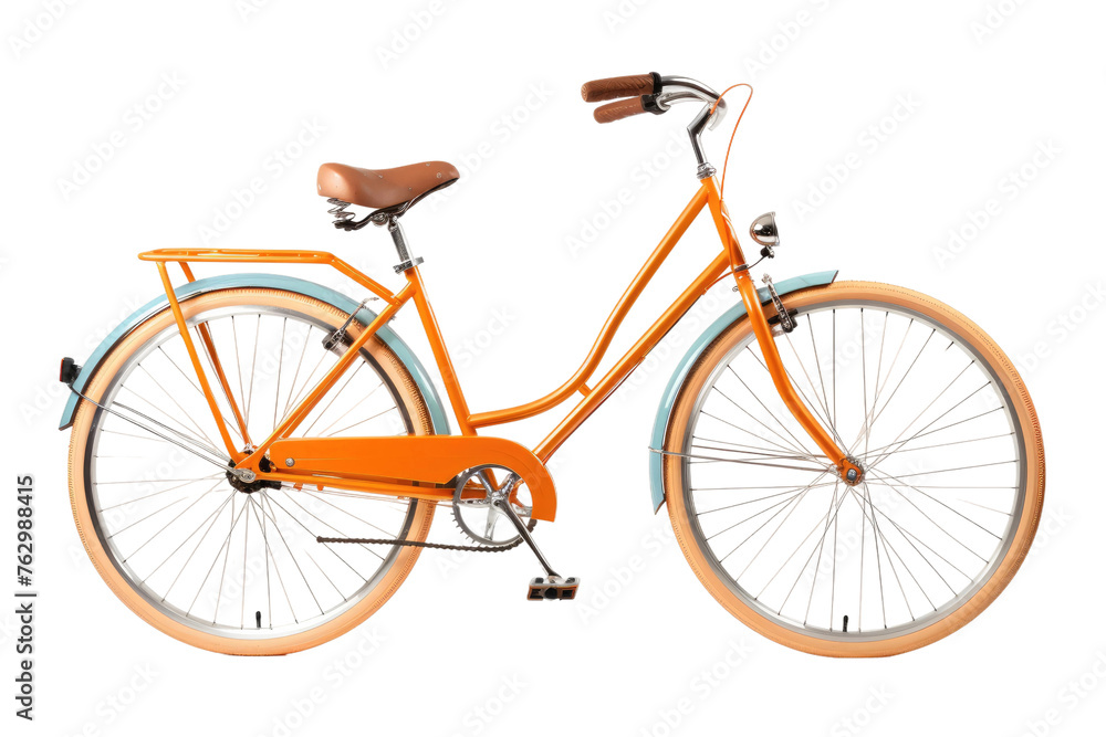 Orange Bicycle With Brown Seat on White Background. On a White or Clear Surface PNG Transparent Background..