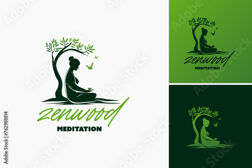 Zen Wood Meditation Logo Template embodies tranquility and natural harmony, ideal for meditation centers and wellness brands.