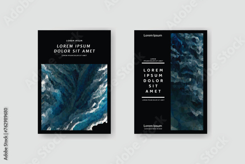 Abstract ocean water Low poly vertical black and blue flyers, collections of A4 size covers, set backgrounds