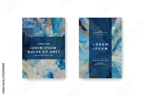 Low poly vertical abstract blue flyers, collections of A4 size covers, set backgrounds