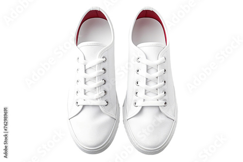 Pair of White Shoes on White Background. On a White or Clear Surface PNG Transparent Background..