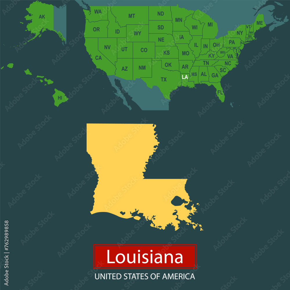 United States of America, Louisiana state, map borders of the USA Louisiana state