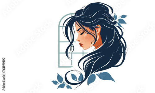 Nature beauty leaves in her hair decoration icon