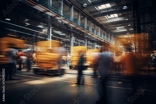 Dynamically Captured Operations in a Vast Warehouse, Action-packed Scene of Workers and Machinery in Motion, Illustrating Efficient Logistics and Productivity in a Large-scale Industrial Setting ©  Princess Turandot
