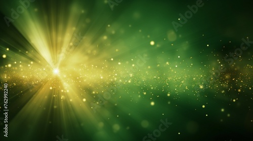 Asymmetric green light burst abstract beautiful rays of lights on dark green background with the color of green and yellow golden green sparkling backdrop with copy.