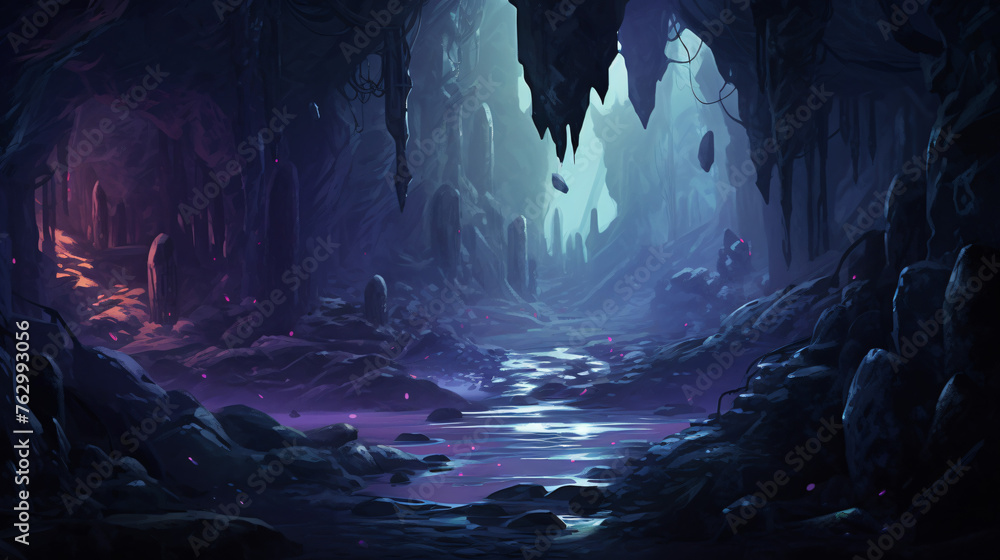 A hidden cavern filled with glowing crystals 