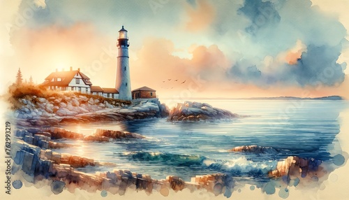 Watercolor Painting of The Lighthouse Wallpaper