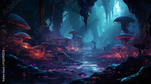A hidden cavern filled with glowing crystals  © Cybonix