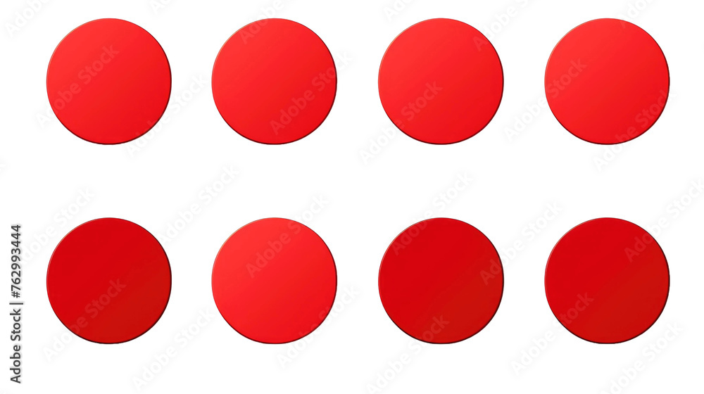 collection of eight round red stickers on white isolated background collection of eight round red stickers on white isolated background
