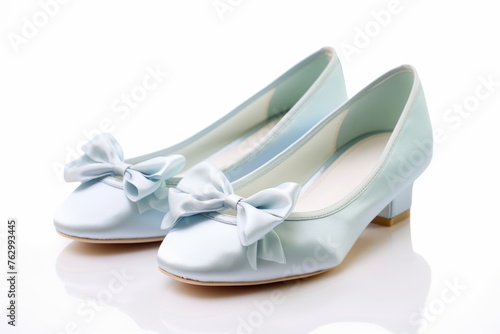 A captivating Coquette aesthetic-inspired pastel blue ballet flats adorned with satin ribbons and lace trim, combining comfort with graceful femininity for a charming look