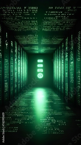 The Matrix room with a scattering of binary code  neon