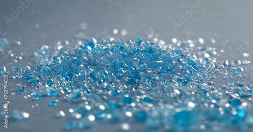 Clear plastic pellets in chemical recycling factory. photo