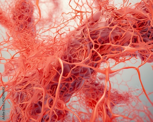 Depict the intricate network of blood vessels and nerves that supply nutrients and sensation to the skinvirus macro 3d render